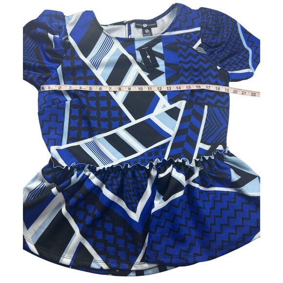 Ashley Stewart Peplum Top Women's Size Large  14/16‎ Blue Geometric Design NEW - Picture 5 of 8